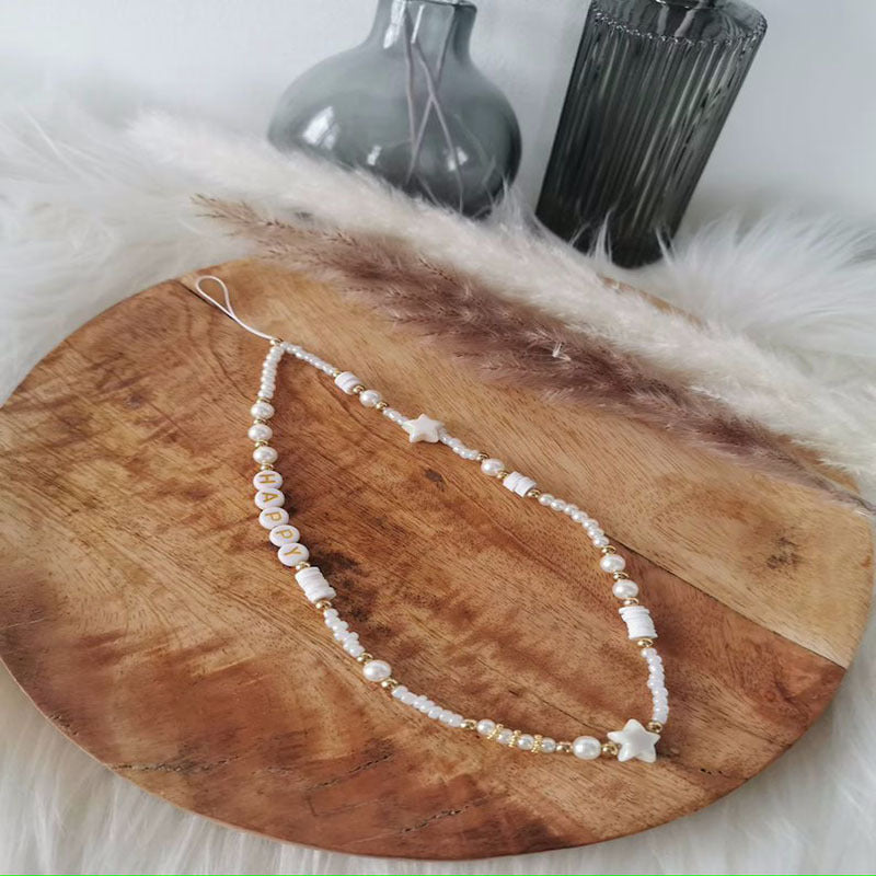 Wholesale Bohemian Mizhu Mobile Phone Hanging Rope Letter Shell Keychain