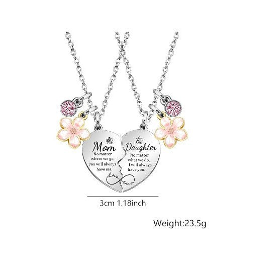 Wholesale Love Flower Mother and Daughter Heart Engraving Necklace