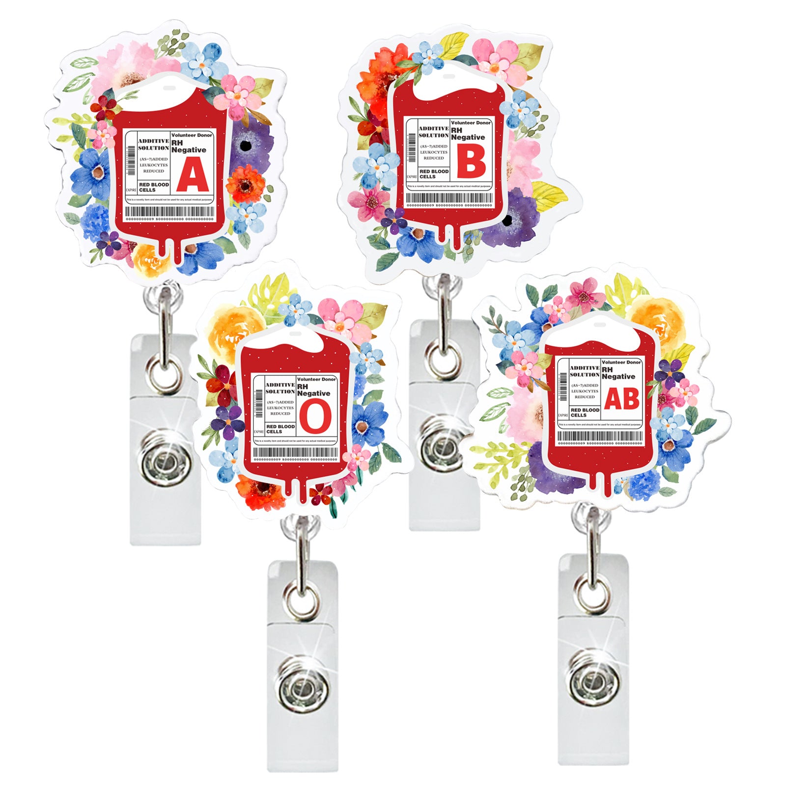 Wholesale Glitter Acrylic Blood Type Medical Retractable Keychain