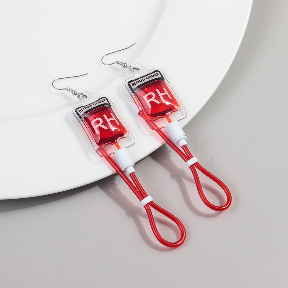 Wholesale Funny Creative Sweet and Cool Style Simulated Plasma Blood Bag Earrings
