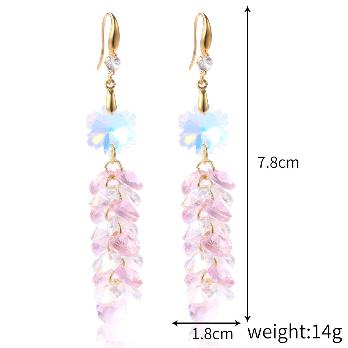 Wholesale Long crystal high-grade colorful crystal water drop earrings