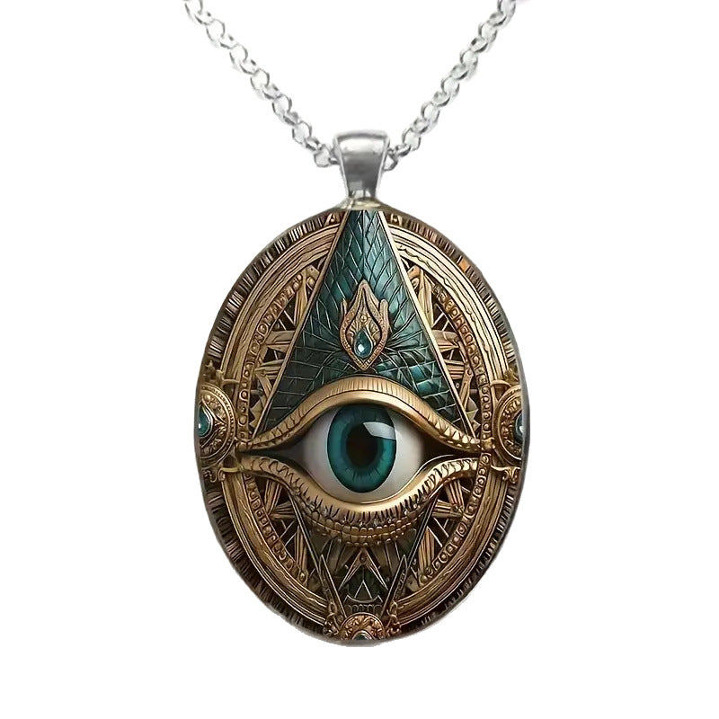 Wholesale retro Eye Pattern Elliptical Pendant Necklace