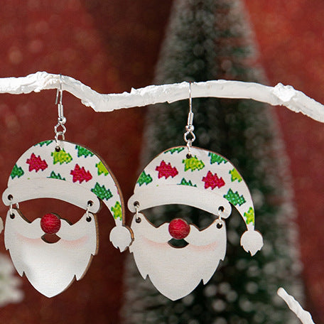 Wholesale Cartoon Cute Wooden Santa Claus Christmas Earrings