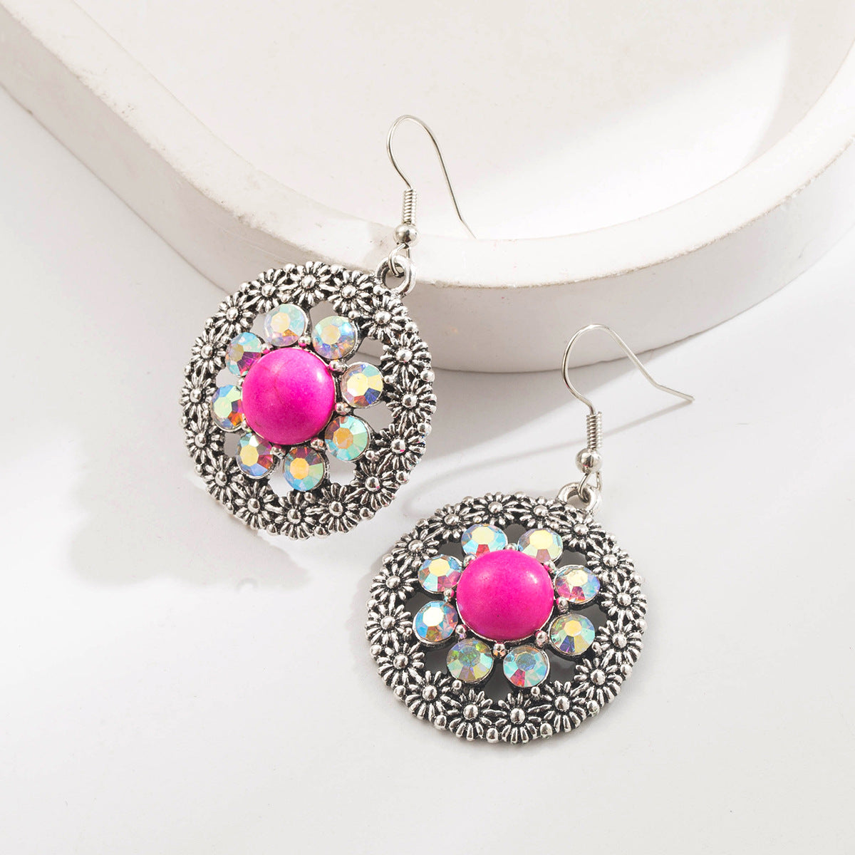 Wholesale Colored turquoise diamond encrusted oval earrings