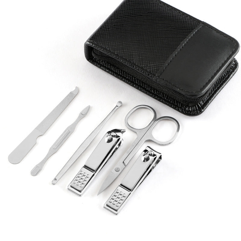 Wholesale Black Zipper Bag Stainless Steel Nail Clippers Nail Clipper Set 6 Pieces