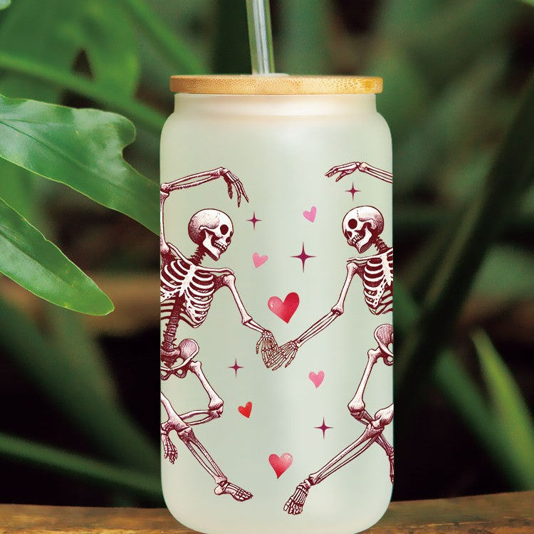 Wholesale Love Skeleton Cartoon Bear Valentine's Day 16oz Cup UV DTF Wraps