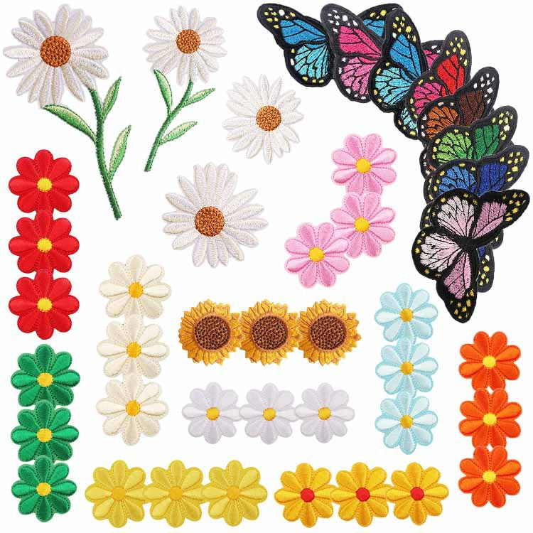 Wholesale Chic Iron On Sunflower Butterfly Embroidery Patches For Clothing DIY Decorative Accent Resale