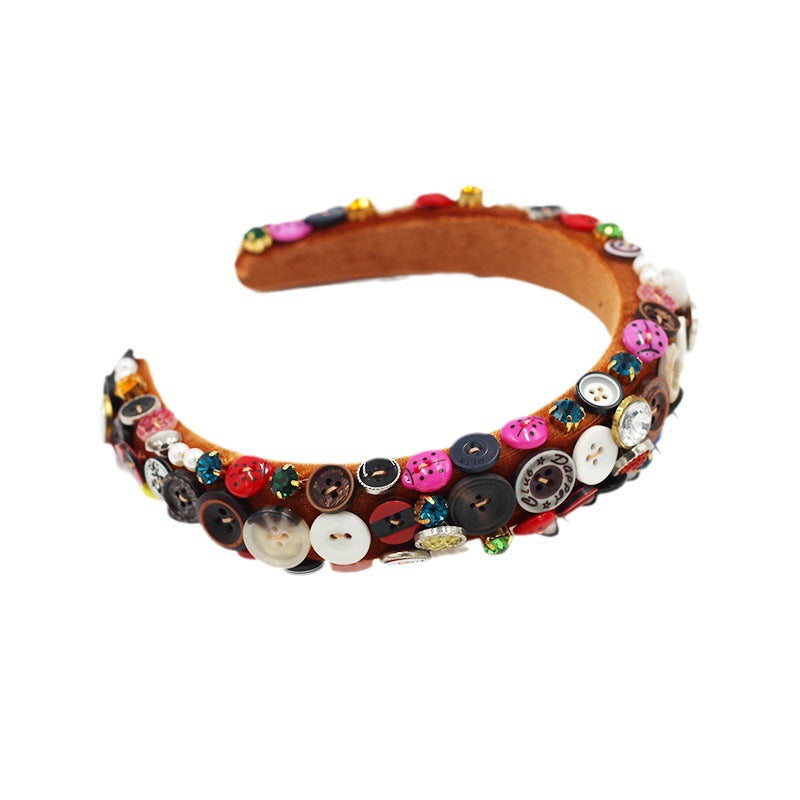 Wholesale Colored Button Geometric Fabric Hair Hoop