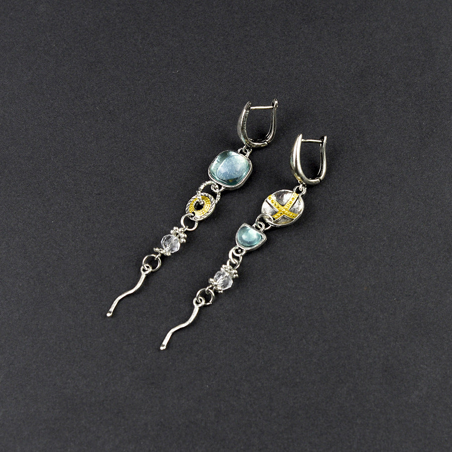 Wholesale Asymmetrical Sapphire Engraved  Earrings