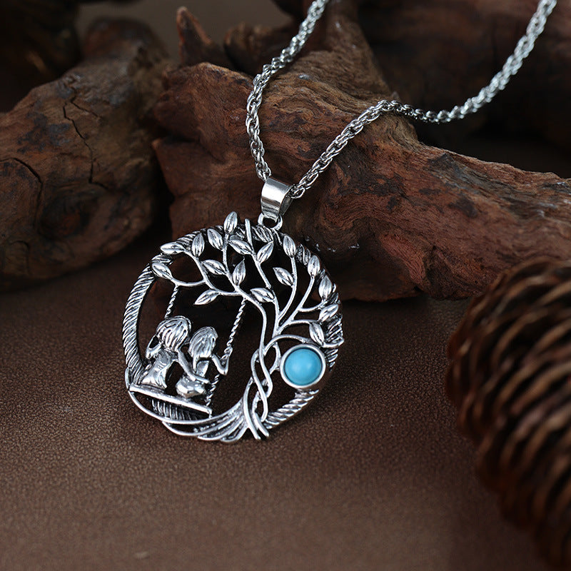 Wholesale Retro round hollowed out antique silver circle pendant necklace