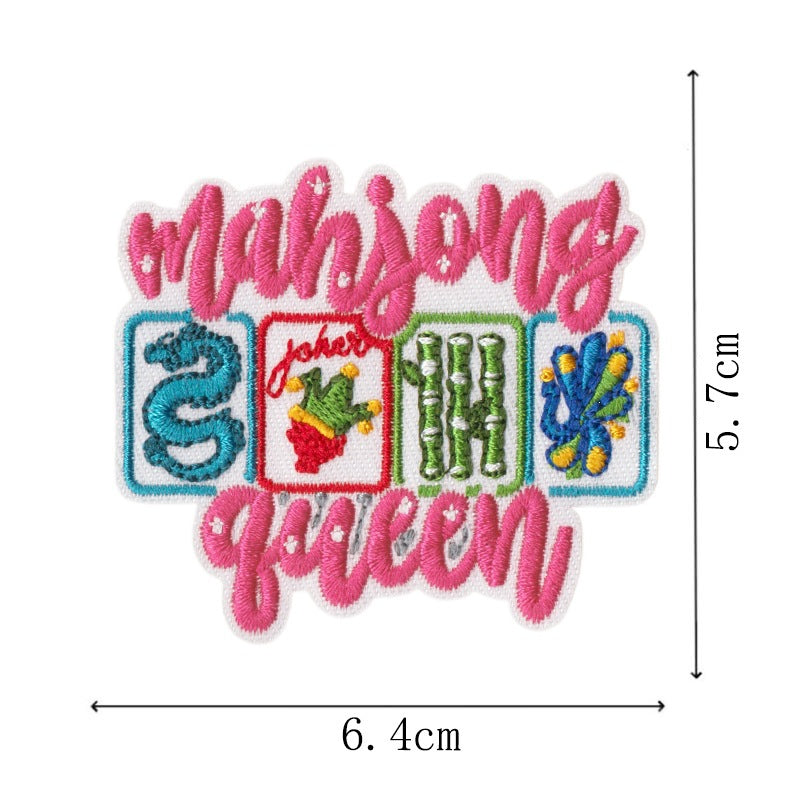 Wholesale Mahjong Embroidered Iron On Patches 9 Piece English Slogan Set For Outerwear DIY Boutique Gift