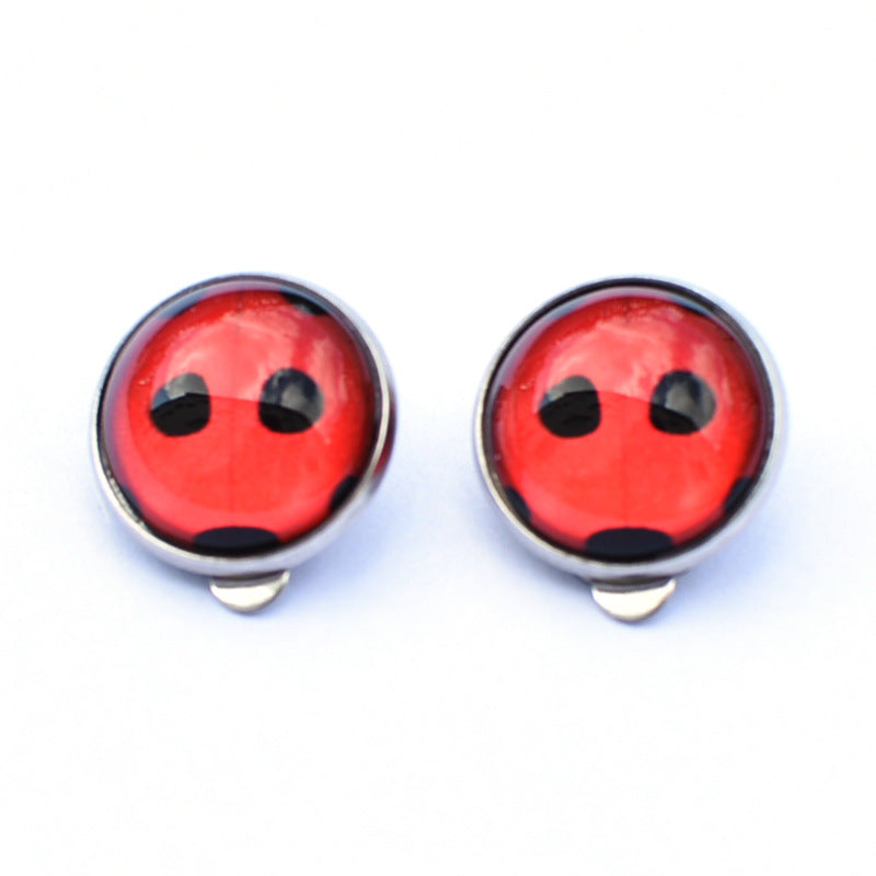Wholesale Seven-spotted ladybug polka dot girl stainless steel ear clip