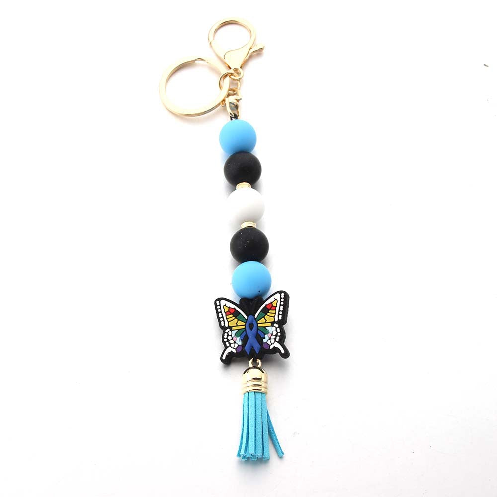 Wholesale Silicone Bead Butterfly Beaded Keychain