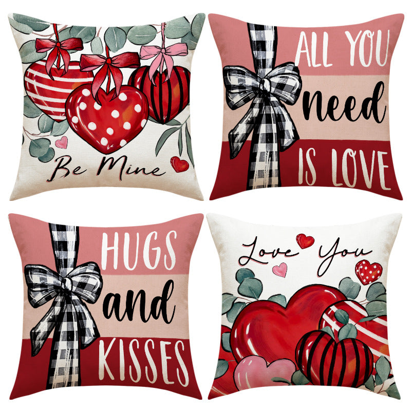 Wholesale Valentine' s Day Set Pillowcase Red  Heart  Lmitation Linen Pillowcase
