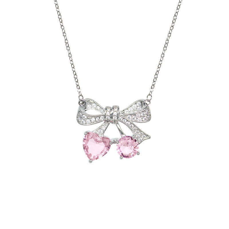 Wholesale Valentine' s Day pink diamond heart zircon necklace