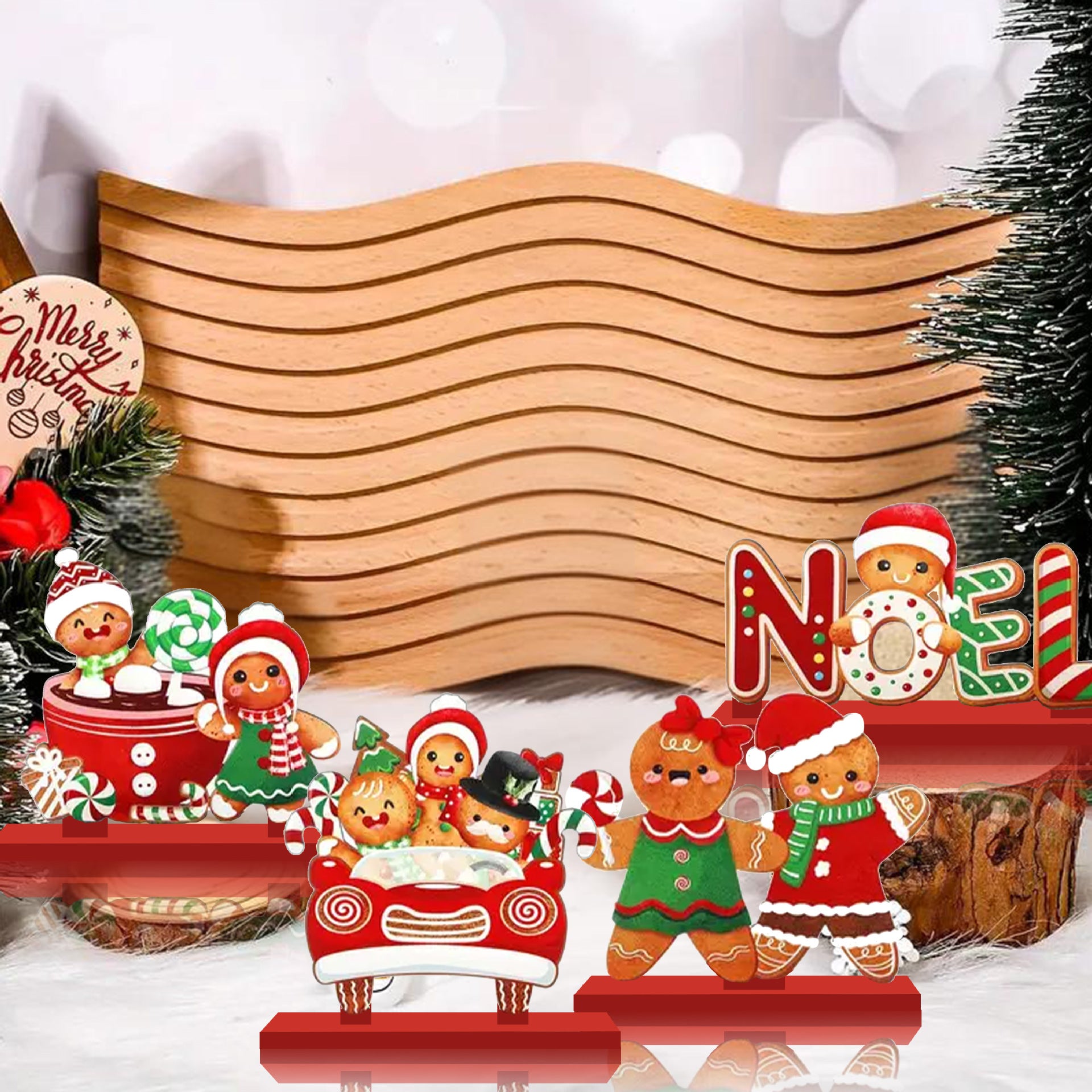 Wholesale 4pcs/pack wooden Christmas tree ornaments with base