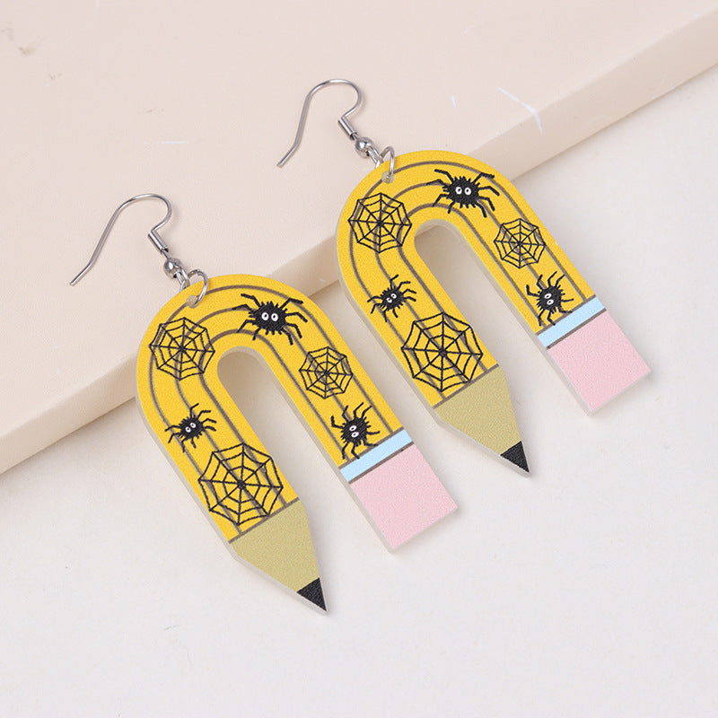 Wholesale Halloween Ghost U-shaped Pencil Acrylic Exaggerated Earrings