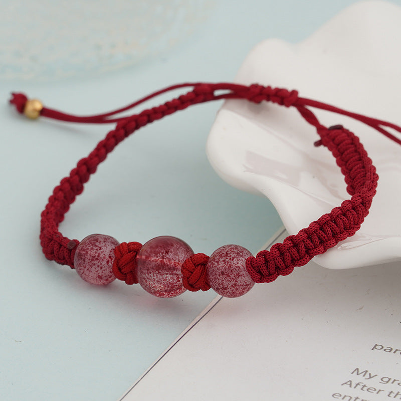 Wholesale Red Strawberry Crystal Braided Bracelet