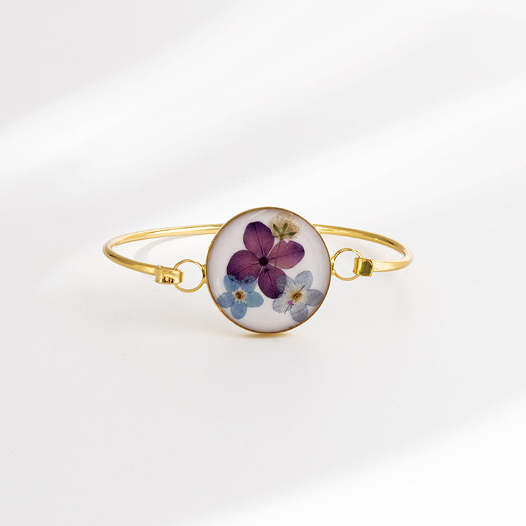 Wholesale 6pcs Dried Flower Resin Copper Simple Bracelet