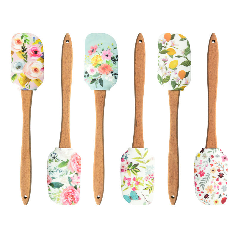 Wholesale Silicone Spatula Split Wooden Handle Cake Cream Spatula