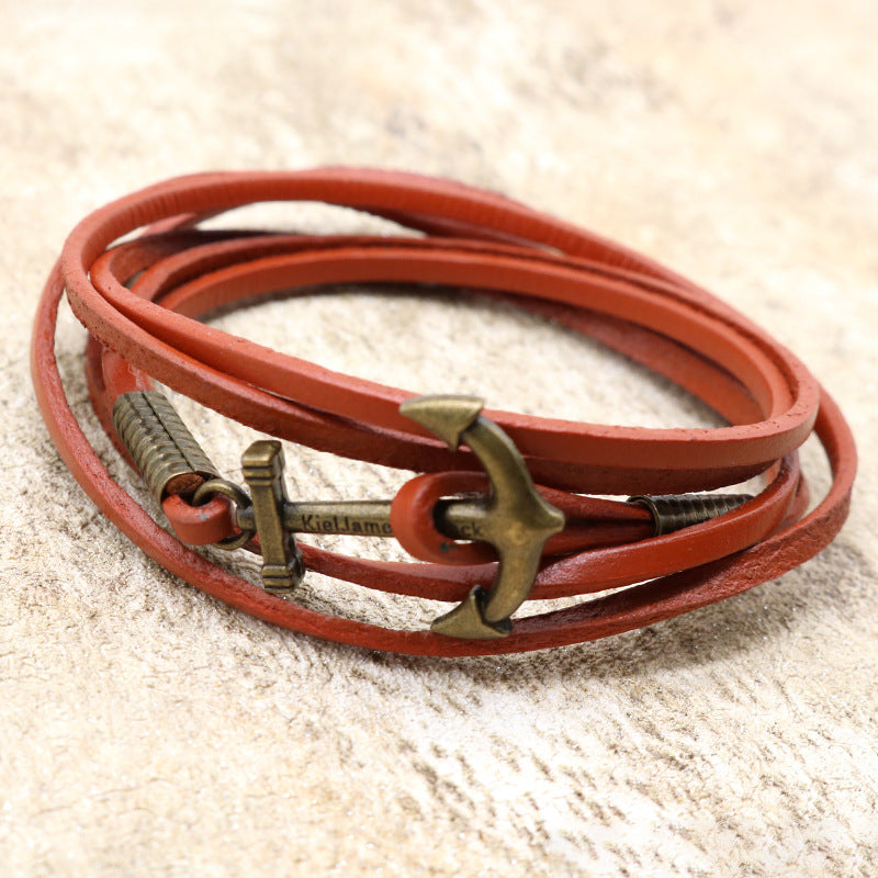 Wholesale Ship Anchor Bracelet Multi-layer Cowhide Bracelet