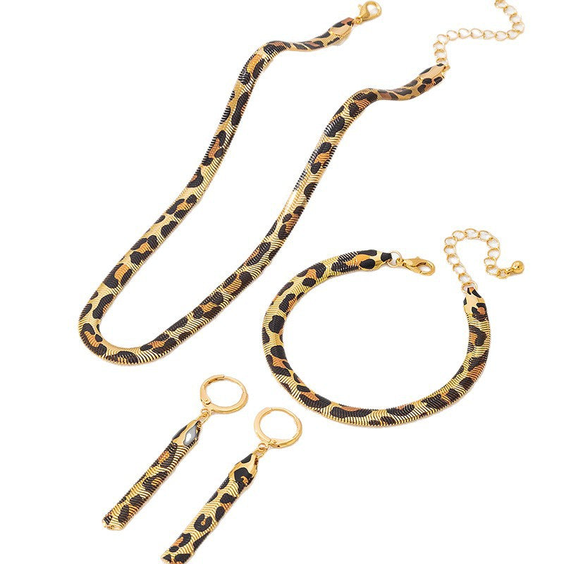 Wholesale Leopard Print Snake Chain Jewelry Set Necklace Bracelet Earrings Retro Elegant Party Gift