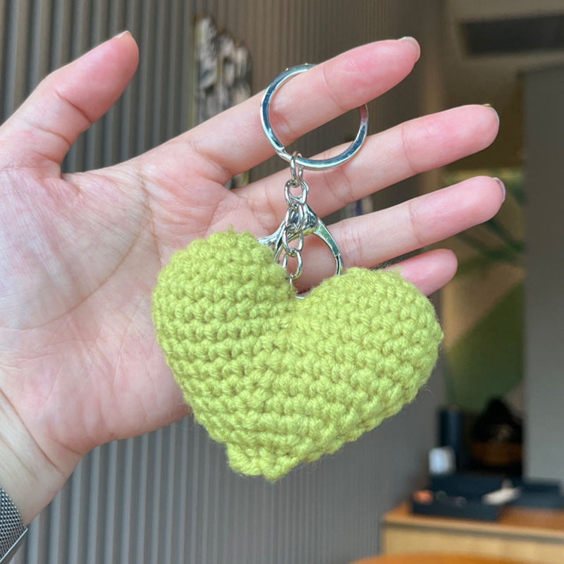 Wholesale Handmade crochet colored yarn heart-shaped keychain