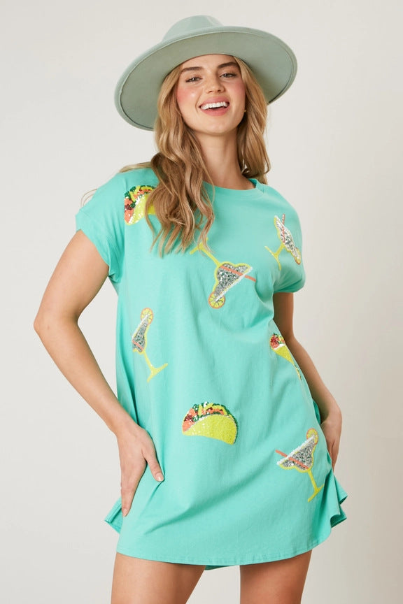 Wholesale Beach Sequin Short Sleeve Loose Casual Dress