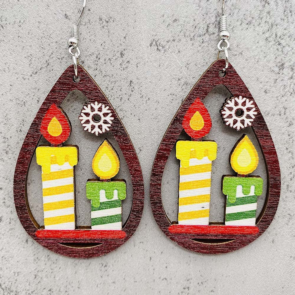 Wholesale Christmas Earrings Santa Hat Football Gloves Bell Print Wooden Earrings