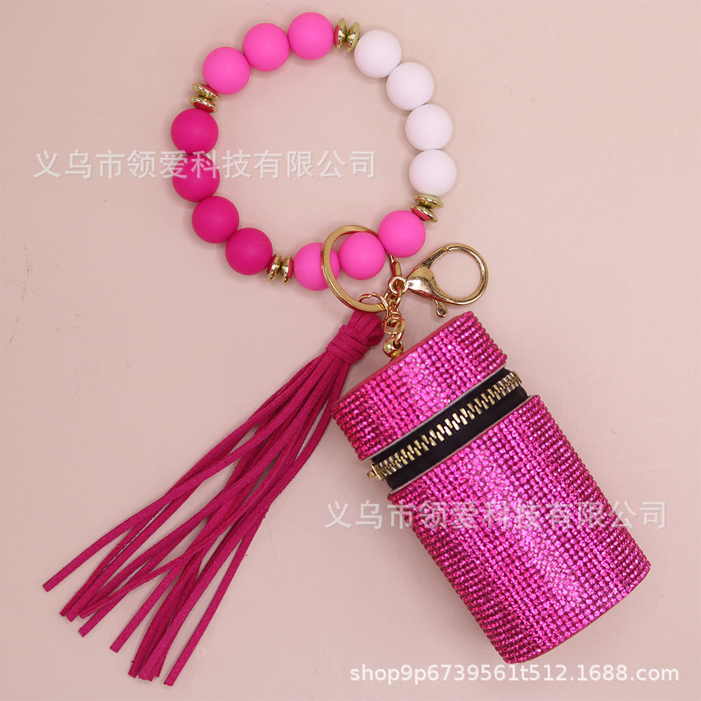 Wholesale Rhinestone Lipstick Bag Silicone Wrist Keychain