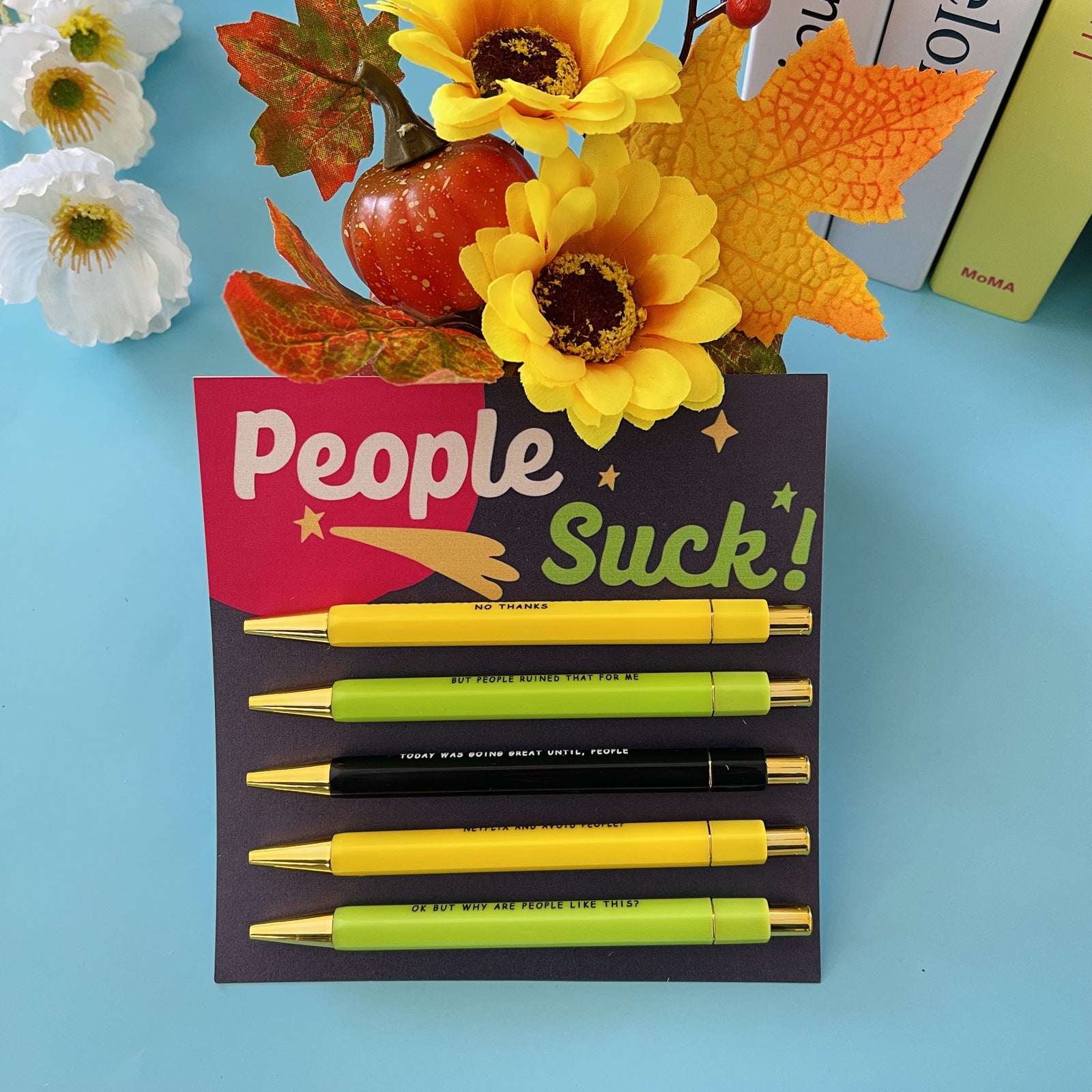 Wholesale Pens People Mock 5PCS Plastic Ballpoint Pen Paper Card Set