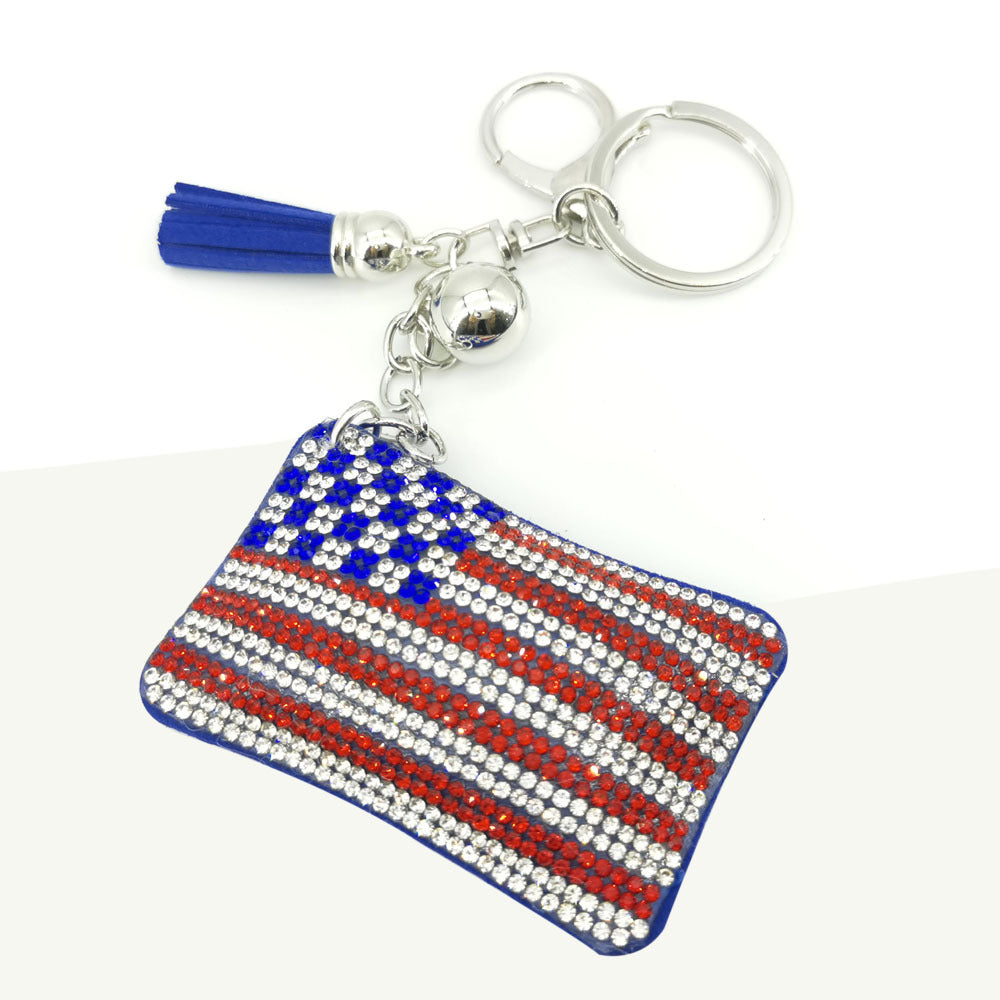 Wholesale 4pcs  Velvet inlaid diamond flag Rhinestone Keychain