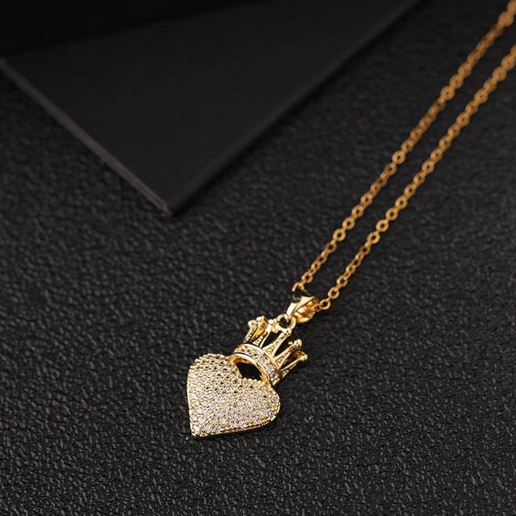 Wholesale Gold Plated Heart Crown Pendant Copper Necklaces