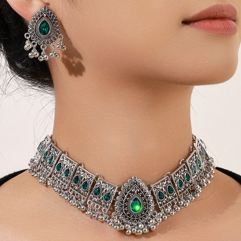Wholesale Sparkling diamond peacock-shaped droplet Necklace Set