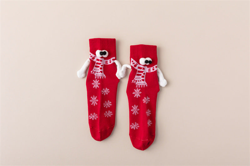 Wholesale Christmas couple warm magnetic mid-length socks