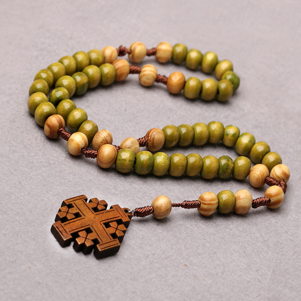 Wholesale Woven prayer bead wooden cross pendant necklace
