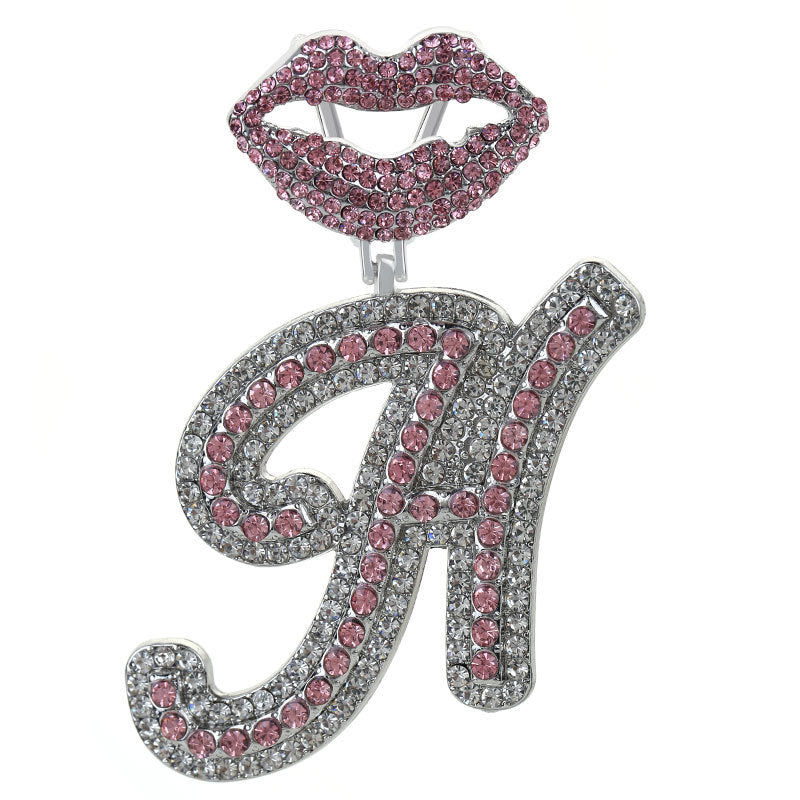 Wholesale Full Diamond Lips 26 Letters Pendant Necklace