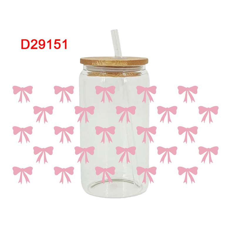 Wholesale Pink flower bow 16oz Cup UV DTF Wraps