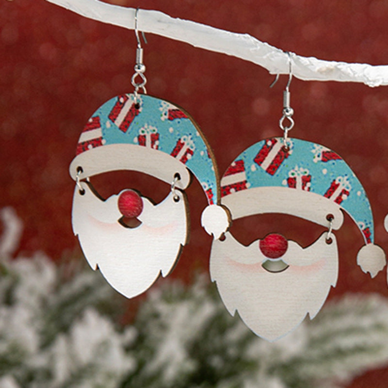 Wholesale Cartoon Cute Wooden Santa Claus Christmas Earrings