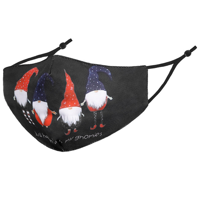 Wholesale Christmas Winter Warm Cartoon Black Three-Layer Printed Washable Cloth Cotton Mask