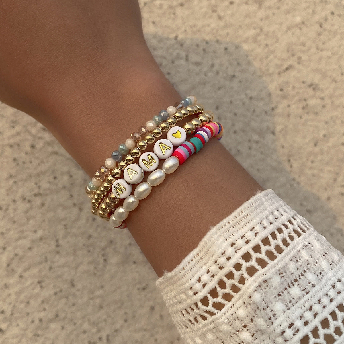 Wholesale Mother's Day Mama Contrast Color Stacking Beaded Bracelet