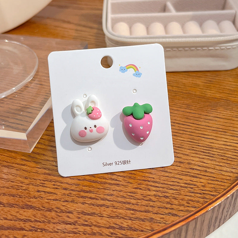 Wholesale Candy Color Rabbit Bear Ice Cream Match Color Strawberry Fruit Resin Earrings