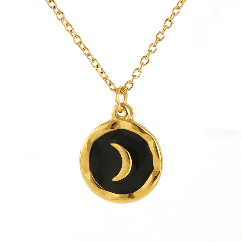 Wholesale Stainless Steel Gold Plated Oil Drop Enamel Moon Pendant Necklace