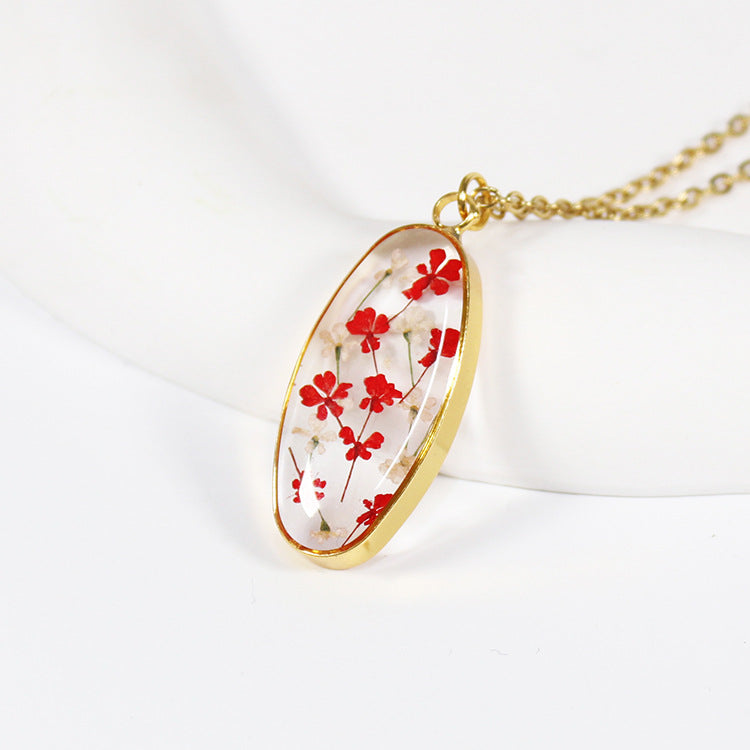 Wholesale 12pcs Colorful Baby's Breath Dripping Resin Natural Dried Flower Plant Specimen Necklace