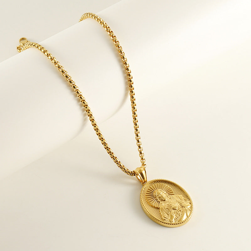 Wholesale Golden circular plaque statue Stainless Steel Necklace