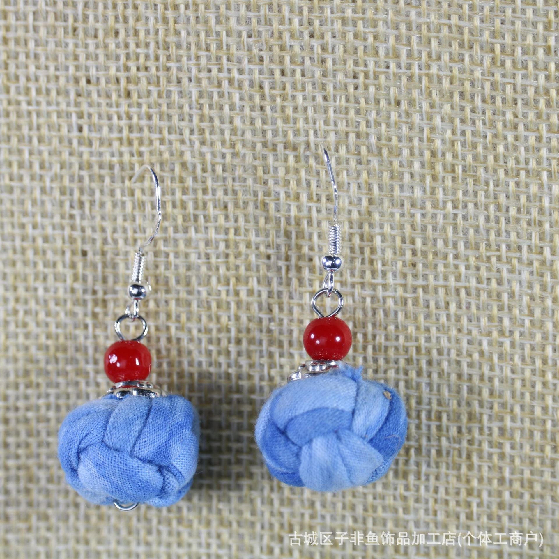 Wholesale Ethnic Style Tie-Dye Style Blue-Dyed Fabric Handmade Earrings
