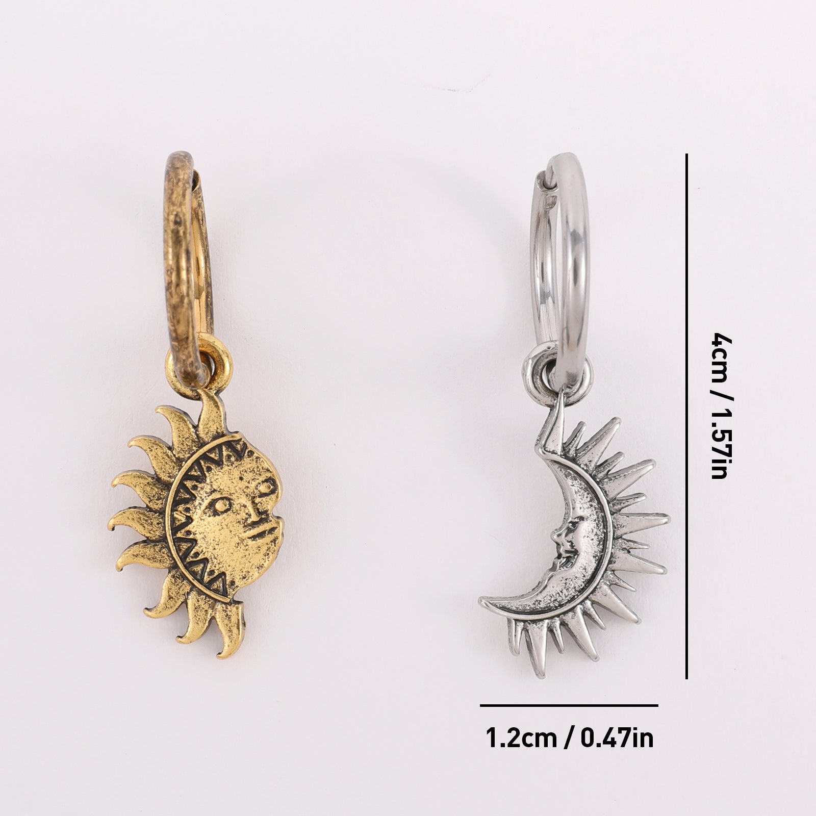 Wholesale Asymmetric Alloy Men's Earrings for The Sun and Moon