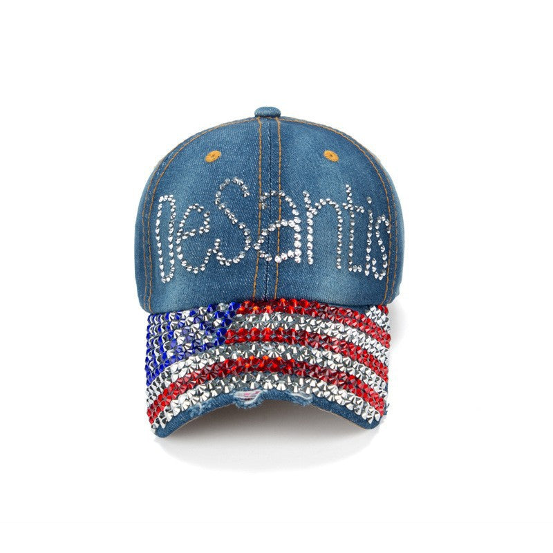 Wholesale New Baseball Cap Flag Denim Diamond-encrusted Election Event Cap Sunshade Sunscreen Cap Tide Cap