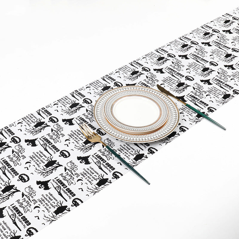 Wholesale Halloween Fine Linen Print Flocked Tablecloth