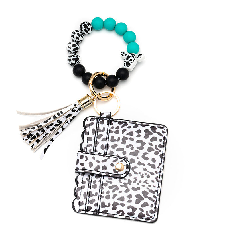 Wholesale Leopard Print Card Holder Silicone Beaded Wrist Keychain